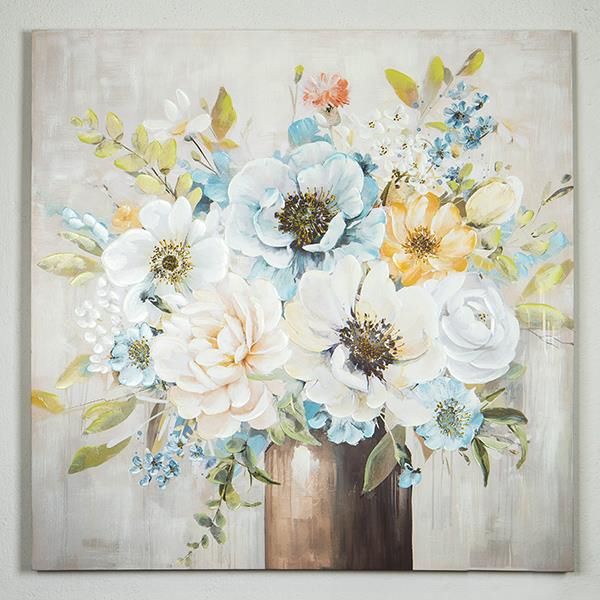 Πίνακας Καμβάς με Λουλούδια σε Χρυσό και Μπλε Χρώμα