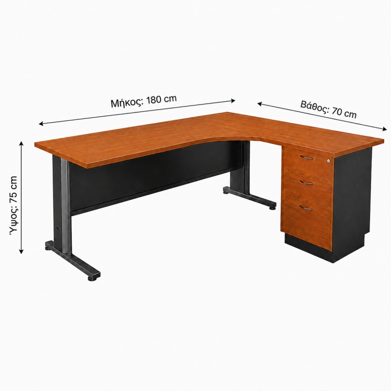 Γωνιακό Γραφείο Superior Compact Δεξιά Γωνία Dark Grey – Cherry