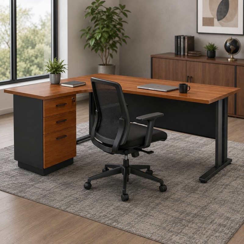 Γωνιακό Γραφείο Superior Αριστερή Γωνία Dark Grey – Cherry