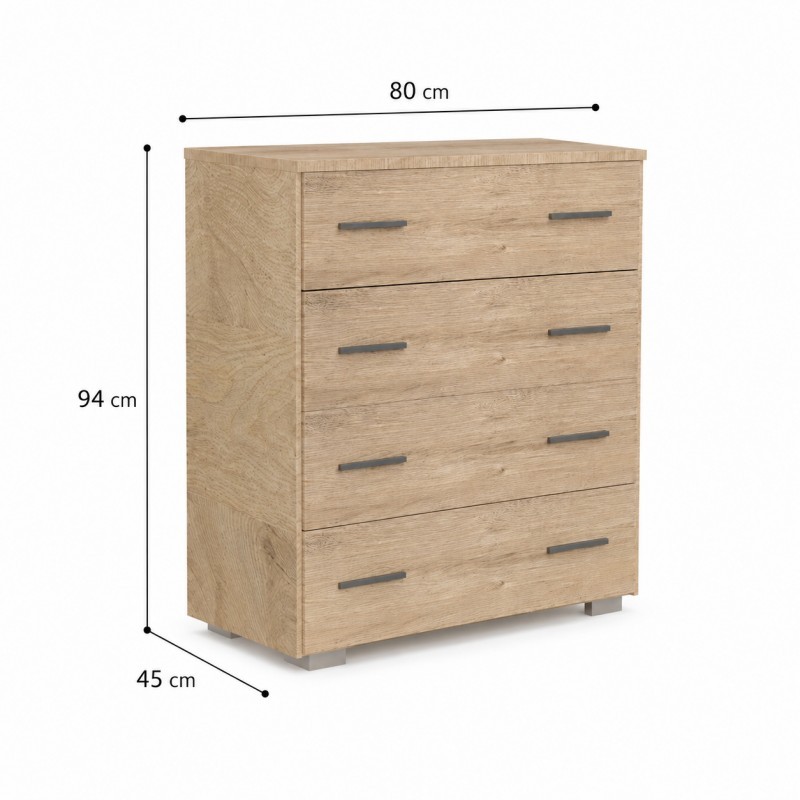 Συρταριέρα 80cm με 4 Βαθιά Συρτάρια Δρυς