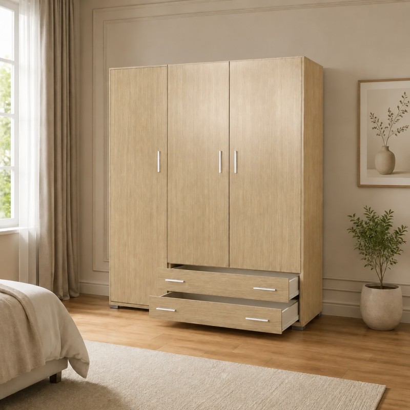 Τρίφυλλη Ντουλάπα Δρυς 110cm με 2 συρτάρια