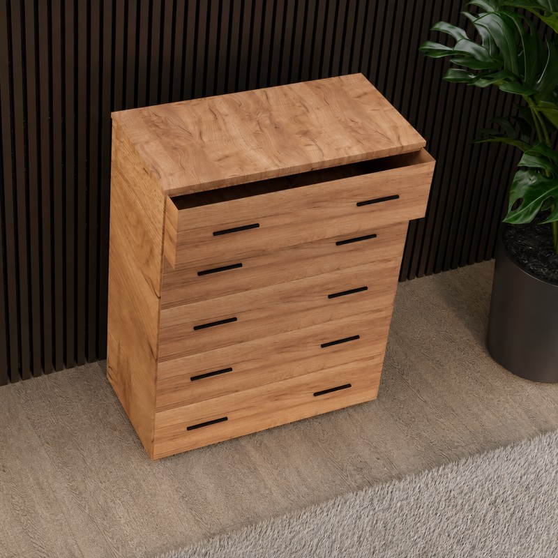 Συρταριέρα 90cm με 5 Βαθιά Συρτάρια Καρυδί